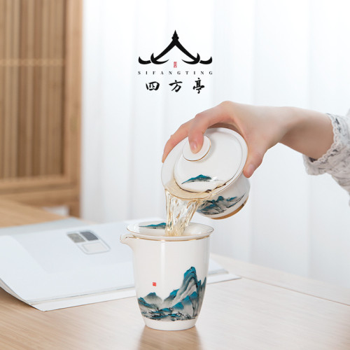 輕奢功夫茶具套裝羊脂玉家用蓋碗禮盒陶瓷白瓷景德鎮茶盃2023新款