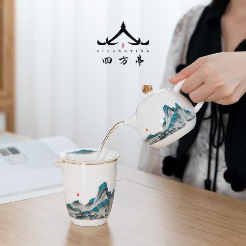 輕奢功夫茶具套裝羊脂玉家用蓋碗禮盒陶瓷白瓷景德鎮茶盃2023新款