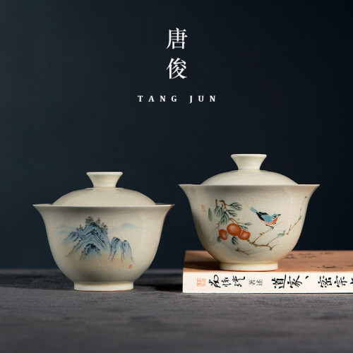 手抓壺單個茶壺茶具泡茶防燙陶瓷蓋碗不燙手二才茶碗茶盃景德鎮