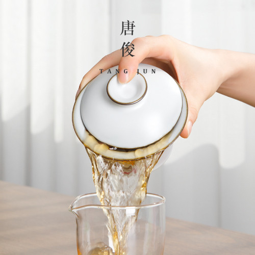 景德鎮女士蓋碗貓咪三才茶碗陶瓷開片可養套裝功夫茶具單個