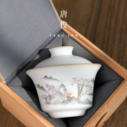 汝窰蓋碗景德鎮三才茶碗茶盃單個汝瓷功夫陶瓷茶具套裝泡茶高端