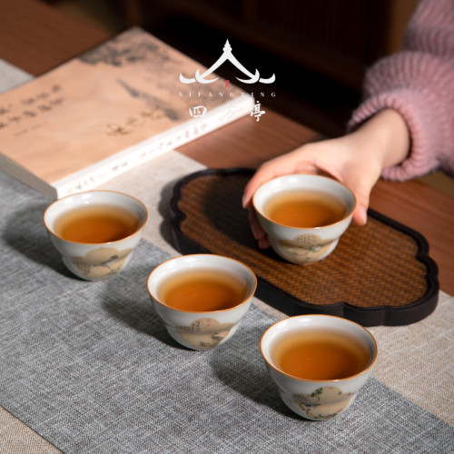 汝窰茶盃開片可養景德鎮女士個人專用陶瓷喝茶高端單盃茶盞