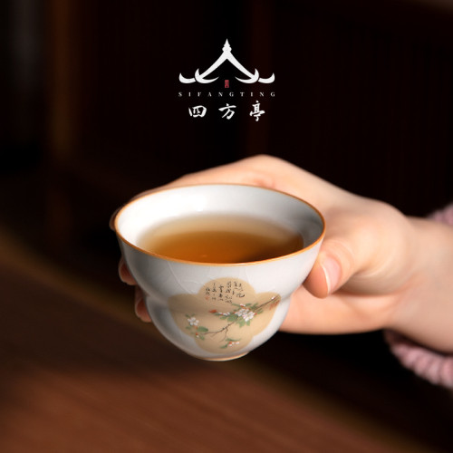 汝窰茶盃開片可養景德鎮女士個人專用陶瓷喝茶高端單盃茶盞