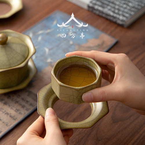 旅行茶具套裝快客盃一壺二盃戶外便攜式收納包泡茶小套哥窰汝窰
