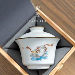 景德鎮單個汝窰開片蓋碗陶瓷三才茶碗拜師敬茶盃男士泡茶功夫茶具