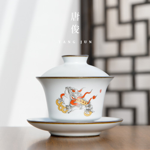景德鎮單個汝窰開片蓋碗陶瓷三才茶碗拜師敬茶盃男士泡茶功夫茶具