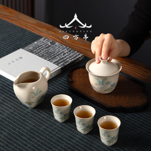 草木灰蓋碗功夫茶具手抓陶瓷二才泡茶碗家用三才復古單個碗蓋盃