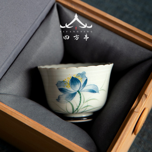 文藝景德鎮手繪茶盃歡喜女士陶瓷品茗盃單盃主人盃個人專用輕奢