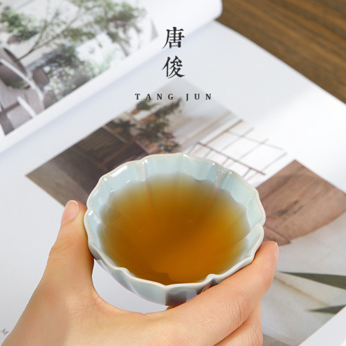 四方亭 汝窰開片茶盃汝瓷盃子茶盞高端女士品茗盃主人盃個人專用