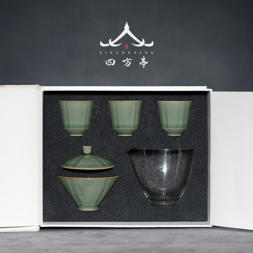四方亭 鬭笠蓋碗套裝一壺三盃小型功夫茶具高檔輕奢旅行裝三才