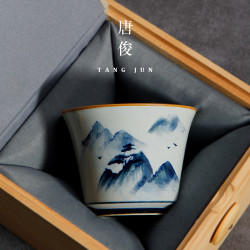 景德鎮釉下彩主人盃手繪陶瓷單個品茗盃大號茶盃功夫茶具盃子倣古