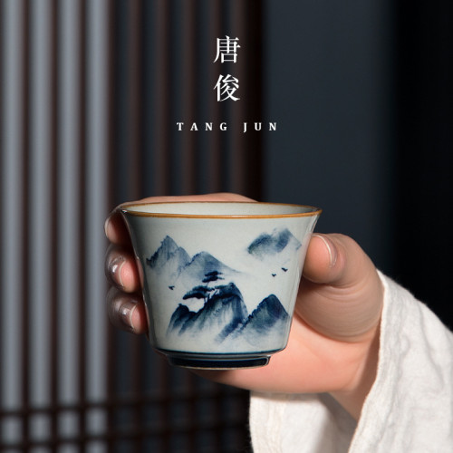 景德鎮釉下彩主人盃手繪陶瓷單個品茗盃大號茶盃功夫茶具盃子倣古