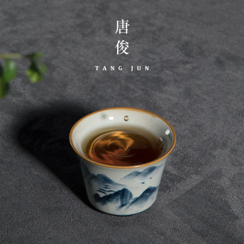 景德鎮釉下彩主人盃手繪陶瓷單個品茗盃大號茶盃功夫茶具盃子倣古