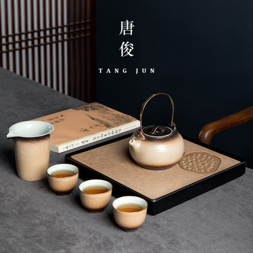 四方亭日式提梁壺茶具套裝防燙側把壺陶瓷家用輕奢功夫茶具小套