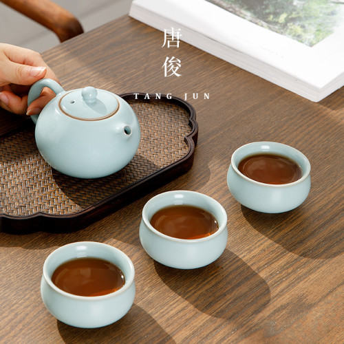 四方亭 汝窰西施壺大號可養泡茶壺180ml家用陶瓷單壺手工功夫茶具