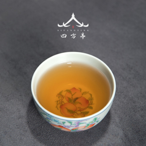 四方亭 景德鎮茶具套裝壽桃中式三才蓋碗送禮父親長輩生日禮物