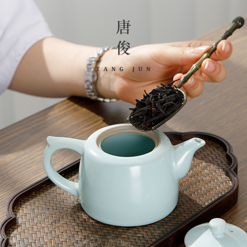 四方亭 汝窰茶壺單壺泡茶手工家用茶具沖茶器汝瓷開片可養
