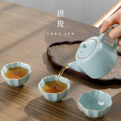 四方亭 汝窰茶壺單壺泡茶手工家用茶具沖茶器汝瓷開片可養