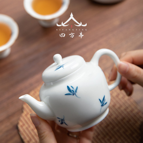 陶瓷茶壺單個小泡茶壺中式茶具家用景德鎮手繪蘭花沏茶德化白瓷