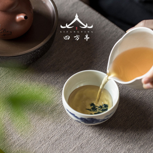 茶盃陶瓷主人盃單盃景德鎮青花瓷山水茶盞品茗盃茶具白瓷羊脂玉
