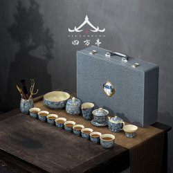 功夫茶具套裝青花瓷輕奢高檔茶盃蓋碗茶壺辦公室會客泡茶2023新款