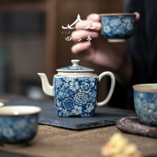功夫茶具套裝青花瓷輕奢高檔茶盃蓋碗茶壺辦公室會客泡茶2023新款
