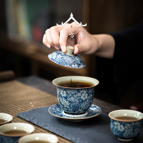 功夫茶具套裝青花瓷輕奢高檔茶盃蓋碗茶壺辦公室會客泡茶2023新款