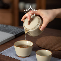 汝窰快客盃一壺二盃旅行茶具套裝喝茶便攜式旅遊茶盃個人專用茶壺
