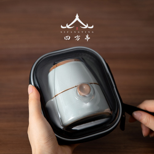 汝窰快客盃一壺二盃旅行茶具套裝喝茶便攜式旅遊茶盃個人專用茶壺