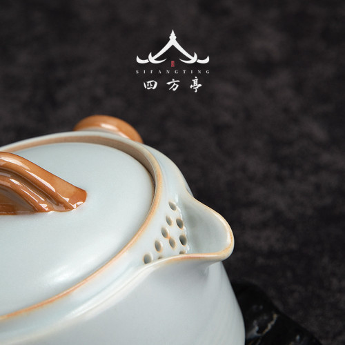 汝窰快客盃一壺二盃旅行茶具套裝喝茶便攜式旅遊茶盃個人專用茶壺