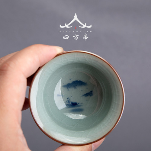 中式復古主人盃山水個人專用陶瓷青花瓷茶具家用茶碗品茗盃景德鎮