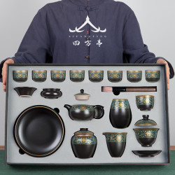 四方亭蓋碗功夫茶具套裝辦公室會客茶壺家用茶盃陶瓷高檔送禮中式