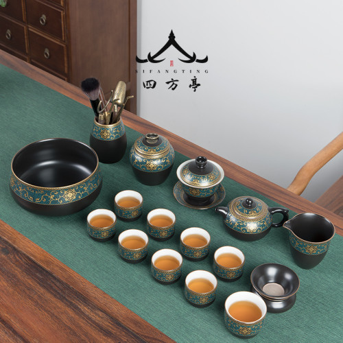 四方亭蓋碗功夫茶具套裝辦公室會客茶壺家用茶盃陶瓷高檔送禮中式
