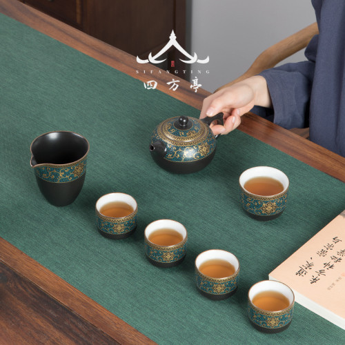 四方亭蓋碗功夫茶具套裝辦公室會客茶壺家用茶盃陶瓷高檔送禮中式
