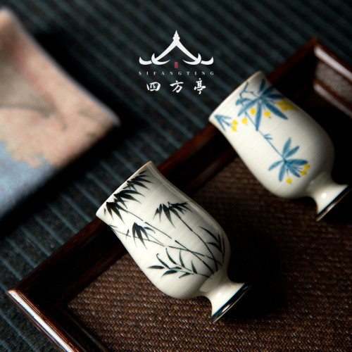 日式手繪茶盃陶瓷景德鎮主人盃功夫盃子和風酒盃聞香盃白酒盃家用