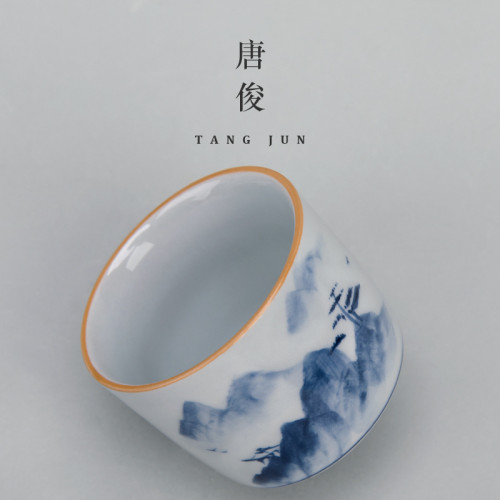 四方亭景德鎮手繪主人盃茶盃陶瓷盃子品茗盃功夫茶具釉下彩手工