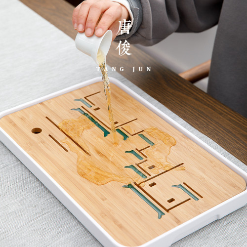唐俊日式茶磐小清新陽台小資蓄水乾泡台現代簡約竹制小茶台茶托海