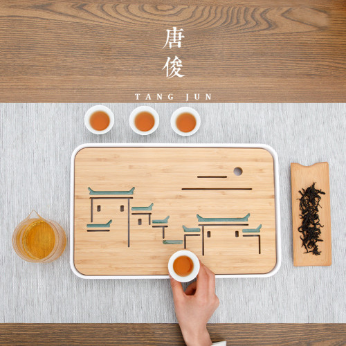 唐俊日式茶磐小清新陽台小資蓄水乾泡台現代簡約竹制小茶台茶托海