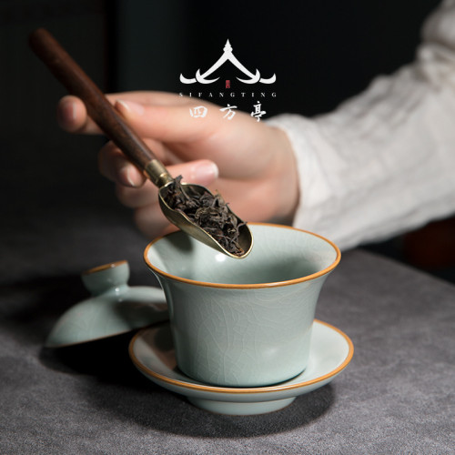 四方亭 復古中式蓋碗小號茶碗陶瓷單個功夫茶盃開片可養茶具120ml