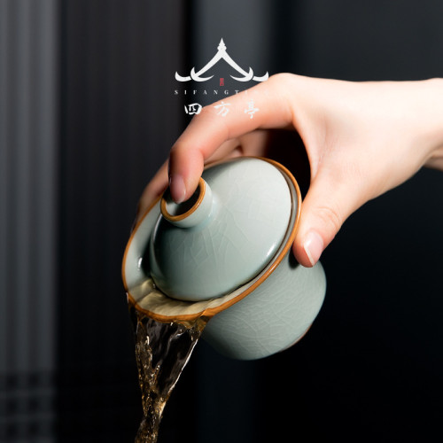 四方亭 復古中式蓋碗小號茶碗陶瓷單個功夫茶盃開片可養茶具120ml
