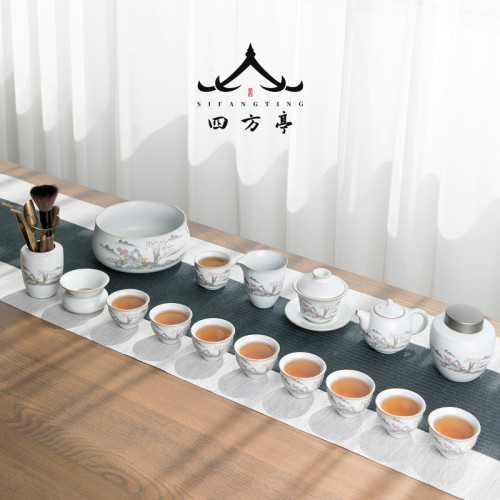 景德鎮汝窰蓋碗功夫茶具套裝陶瓷家用中式茶盃茶壺高檔禮盒辦公室