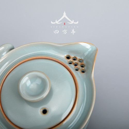 四方亭 汝窰快客盃旅行茶具一壺兩盃戶外喝茶裝備便攜包陶瓷茶壺