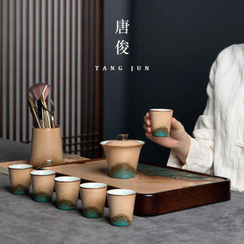 四方亭日式茶磐現代簡約輕奢乾泡磐瀝水磐家用茶台小型托磐儲水磐