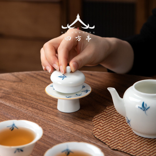 蘭花高足蓋置蓋托家用青花蓋子茶具配件茶道茶蓋托紫砂壺