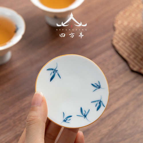 蘭花高足蓋置蓋托家用青花蓋子茶具配件茶道茶蓋托紫砂壺