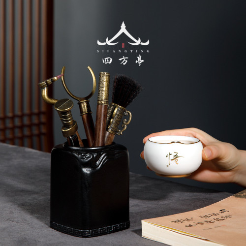 四方亭 高檔茶道六君子茶具配件大全泡茶工具茶藝黑檀木茶夾茶刀