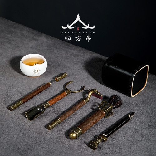 四方亭 高檔茶道六君子茶具配件大全泡茶工具茶藝黑檀木茶夾茶刀