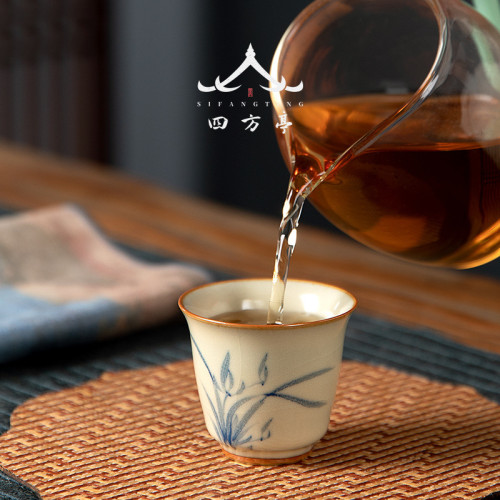 復古中式景德鎮開片單盃女主人盃陶瓷茶盃茶具品茗盃茶盞蘭花汝窰