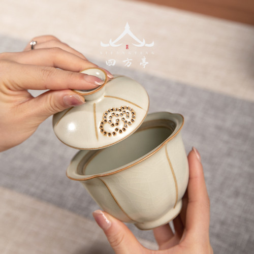 四方亭 汝窰功夫茶具套裝高檔輕奢防燙蓋碗茶壺家用客厛茶盃泡茶