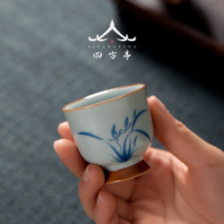 空見景德鎮汝窰手繪品茗盃功夫茶盃主人盃單盃喝茶盃個人專用盃子